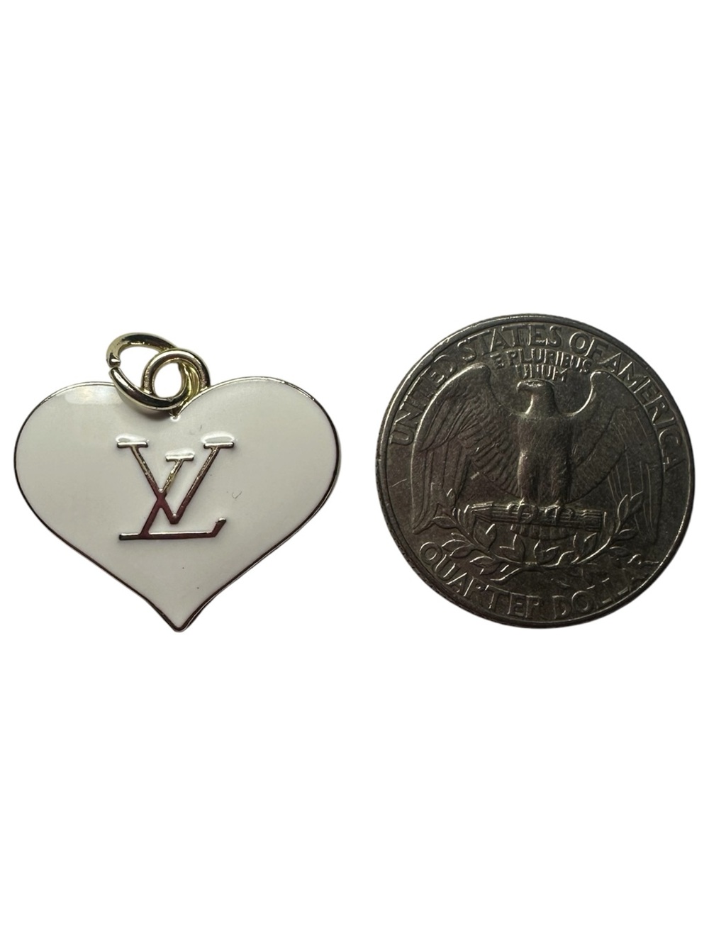 Louis Vuitton Gold and White Enamel Heart Logo Zipper Pull Charm - Picture 7 of 9